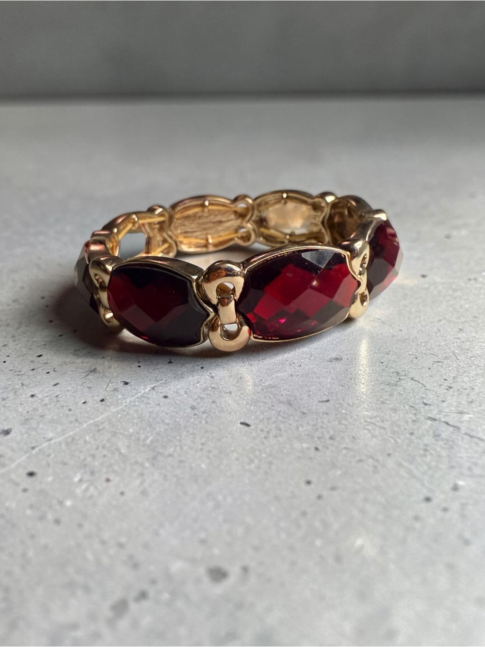Gold-Tone Red Crystal Stretch Bracelet